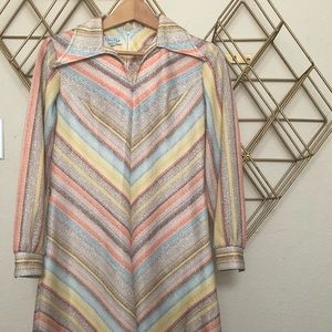 Vintage Long Sleeve Striped Midi Dress